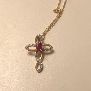 Genuine Ruby Cross Necklace Diamond Accent